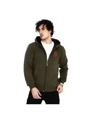 Ayessa Erkek 3 Iplik Pamuklu Kapüşonlu Tam Fermuarlı Cepli Hoodie Sweatshirt - Haki Haki - 2xl