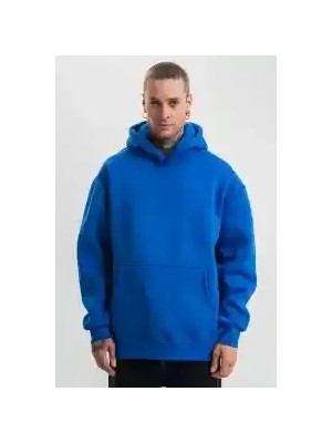 Ayessa Erkek Oversize 3 Iplik Pamuklu Kapüşonlu Kanguru Cepli Hoodie Sweatshirt - Saks Mavisi Saks Mavisi - S