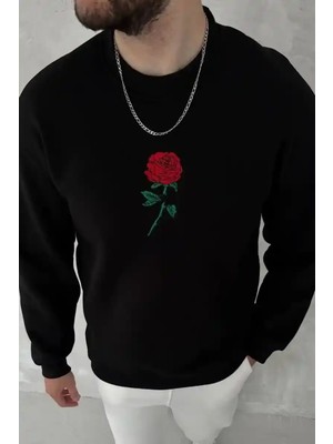 Ayessa Erkek 3 Iplik Pamuklu Bisiklet Yaka Ön ve Arka Baskılı Sweatshirt - Siyah Siyah - S