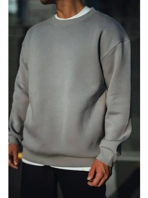 Ayessa Erkek Bisiklet Yaka 3 Iplik Pamuklu Basic Sweatshirt - Boyalı Gri Boyalı Gri - Xl