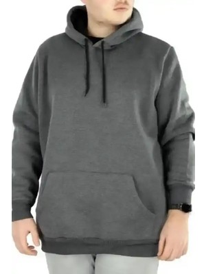 Ayessa Erkek 3 Iplik Pamuklu Kapüşonlu Cepli Oversize Hoodie Sweatshirt - Füme Füme - L