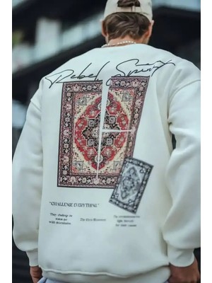 Ayessa Erkek 3 Iplik Pamuklu Bisiklet Yaka Baskılı Sweatshirt - Beyaz Beyaz - L