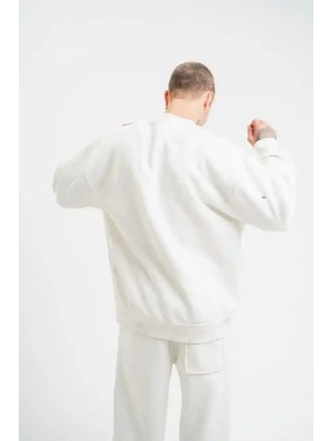 Ayessa Erkek 3 Iplik Pamuklu Bisiklet Yaka Yıkamalı Sweatshirt - Beyaz Beyaz - L