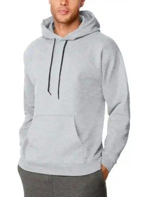 Ayessa Erkek 3 Iplik Pamuklu Kapüşonlu Cepli Oversize Hoodie Sweatshirt - Gri Gri - M