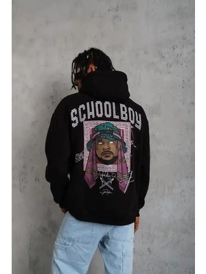 Ayessa Erkek 3 Iplik Pamuklu Kapüşonlu Baskılı Cepli Oversize Sweatshirt Hoodie - Siyah Siyah - Xl