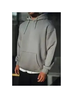 Ayessa Erkek 3 Iplik Penye Kapüşonlu Basic Sweatshirt Hoodie - Boyalı Gri Boyalı Gri - Xl