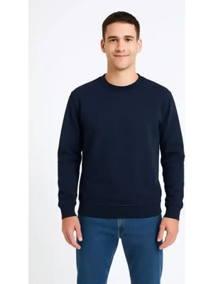 Ayessa Erkek 3 Iplik Pamuklu Düz Bisiklet Yaka Sweatshirt - Lacivert Lacivert - M