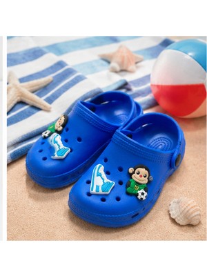 Rony Pony Kids Erkek Çocuk Mavi Figürlü Delikli Arka Bantlı Sandalet Terlik