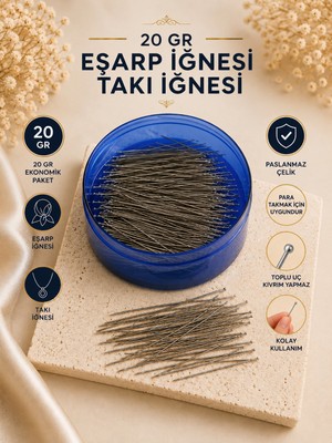 Beraye Iğne, Süngerli Başsız Çelik Toplu Iğne 0.60X32 20 gr 300 Adet Türban Eşarp Başörtüsü Şal Düğün Nikah Nişan Kına Sünnet Takı Iğnesi