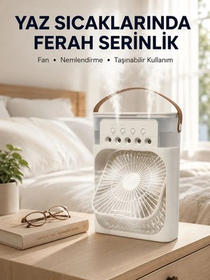 Veraura Lifestyle Taşınabilir 3'ü 1 Arada Mini Fan | Nemlendirici + Soğutucu + Gece Lambası Yeni Nesil