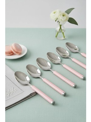 Veraura Lifestyle 6’lı Paslanmaz Çelik Tatlı Kaşığı Seti Somon Pembe Saplı 15 cm