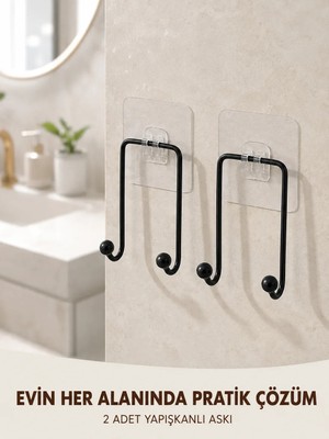 Veraura Lifestyle 2'li Yapışkanlı Duvar Askısı Mutfak Banyo ve Ev Için Askılık