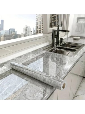 Veraura Lifestyle Mermer Desenli Sticker Folyo Atina Grisi 60CM*5MT