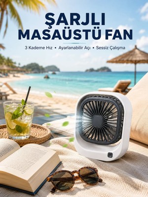 Veraura Lifestyle Şarjlı Masaüstü Fan 3 Kademeli Hız Ayarlı Güçlü Hava Akışı