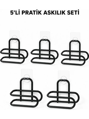Veraura Lifestyle Siyah Metal Wc Kağıtlık Yapışkanlı Tuvalet Kağıdı Rulo Tutucu 5 Adet Avantajlı Set