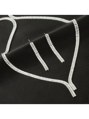 Pileli Store Tamtur Baget Taşlı Lüks Set Kolye 4 mm