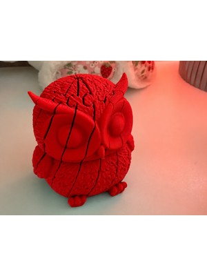 TeknoKapsül 3D Baskı Hareketli Baykuş Figürü - Eklemli Flexi Oyuncak - Kırmızı