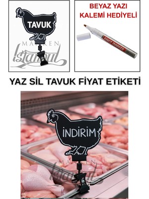 Manken İstanbul Yazı Kalemli 50 Adet Yaz Sil Mini Boy Mandallı Tavuk Satış Etiketi Kasap Etiketi Kasap Tezgah Etiket