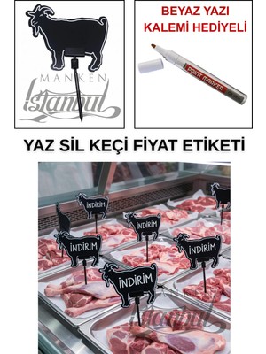 Manken İstanbul Yazı Kalemli 30 Adet Yaz Sil Mini Boy Saplamalı Keçi Satış Etiketi Kasap Etiketi