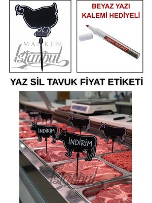 Manken İstanbul Yazı Kalemli 35 Adet Yaz Sil Mini Boy Saplamalı Tavuk Satış Etiketi Kasap Etiketi