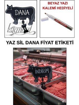 Manken İstanbul Yazı Kalemli 20 Adet Yaz Sil Mini Boy Mandallı Dana Satış Etiketi Kasap Etiketi Kasap Tezgah Etiketi