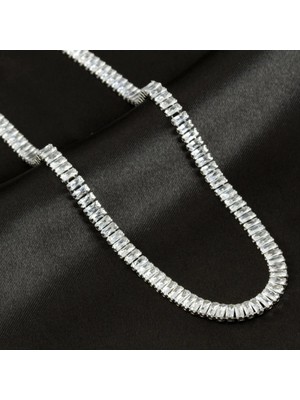 Pileli Store 4 mm Baget Taşlı Zirkon Lüks Çelik Kolye