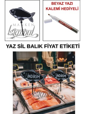Manken İstanbul Yazı Kalemli 25 Adet Yaz Sil Mini Boy Saplamalı Balık Satış Etiketi Kasap Etiketi