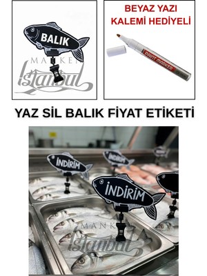 Manken İstanbul Yazı Kalemli 25 Adet Yaz Sil Mini Boy Mandallı Balık Satış Etiketi Kasap Etiketi Kasap Tezgah Etiket