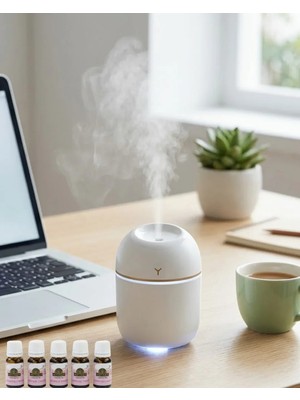 Veraura Lifestyle Mini Hava Nemlendirici USB Bağlantılı LED Işıklı 5 Esans Hediyeli Aromaterapi Difüzörü