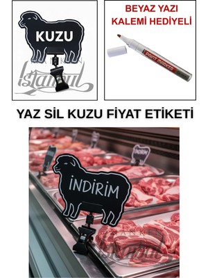 Manken İstanbul Yazı Kalemli 45 Adet Yaz Sil Mini Boy Mandallı Kuzu Satış Etiketi Kasap Etiketi Kasap Tezgah Etiketi