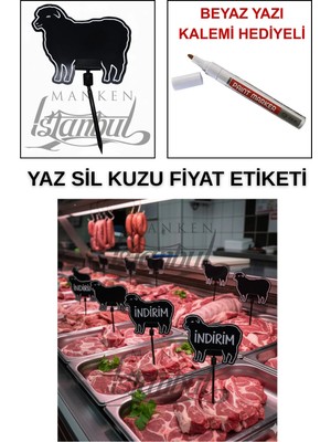 Manken İstanbul Yazı Kalemli 50 Adet Yaz Sil Mini Boy Saplamalı Kuzu Satış Etiketi Kasap Etiketi