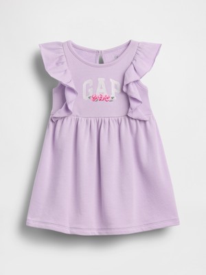 Gap Kız Bebek Lila Fransız Havlu Kumaş Ruffle Logo Elbise