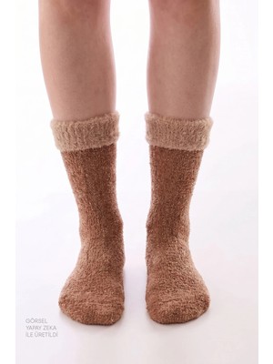 Penti Bej Latte Fluffy Soket Çorap