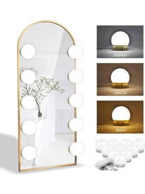 Veraura Lifestyle Nostalji Hollywood Tarzı 10'lu Makyaj Masası Aynası Beyaz LED Işıklı Lamba USB
