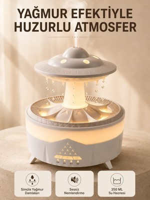 Veraura Lifestyle Ufo Tasarımlı 350 ml Hava Nemlendirici Renkli Ortam Işığı Yağmur Efektli Difüzör