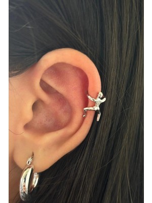 Leo'Stone Tırmanan Çöp Adam Model Tasarım Sıkıştırmalı Gümüş Kadın Earcuff Çelik Kıkırdak Küpe