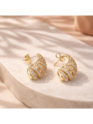 Zefrimo Xuping Elegant Rose Gold Kaplama Deniz Kabuğu Form Modern Kadın Şık Çelik Küpe