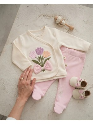 Serde Baby Kız Bebek Çiçekli Süzeneli Zıbın Seti Pembe