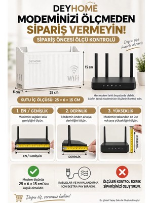 Deyhome 1 Adet Modem veya Wi-Fi Router Gizleme Kutusu + 2 Adet Yapışkanlı Vidalı Askı