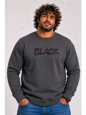 Starbattal Erkek Büyük Beden Sıfır Yaka 3ip Sweat Black 24202 Antrasit Melanj