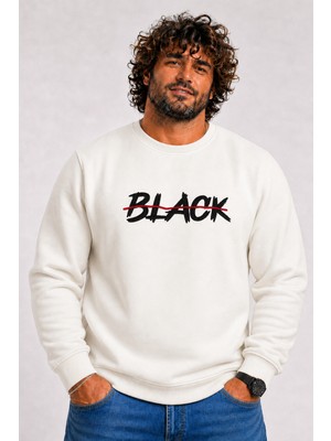 Starbattal Erkek Büyük Beden Sıfır Yaka 3ip Sweat Black 24202 Ekru