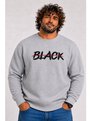 Starbattal Erkek Büyük Beden Sıfır Yaka 3ip Sweat Black 24202 Grı Melanj