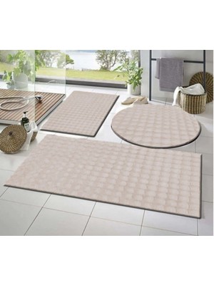 Talvora Home 3'lü Kaymaz Taban Bubble Peluş Banyo Paspası Vizon 50X50(YUVARLAK)-50X50 ve 50X70