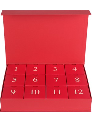 Baleza 12'li Mıknatıslı Boş Advent Calendar Kutusu Kırmızı - Yılbaşı, Yeni Yıl ve Doğum Günü Sürprizi İçin 12 Gözlü Sert Mukavva İçi Boş Hediye Kutusu