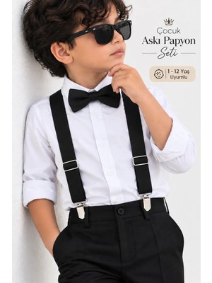 Algitsin O L A Çocuk Askı Papyon Seti 1-12 Yaş Unisex