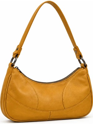 Levano Leather Hakiki Dana Derisi Kadın Omuz Çantası – Siyah Baget Çanta, Fermuarlı Günlük ve Şık El Çantası