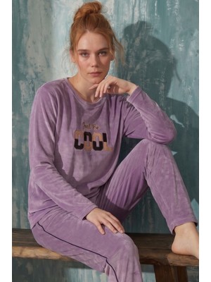 Farya Home Luxury Velvet Fransız Kadife Yanları Şeritli Ekstra Soft Pijama Takımı
