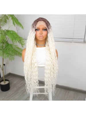 Colezium Afro Daa Kumral Beyaz Platin Ombre Fiber Sen Tül Peruk