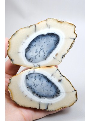 Healcrystal Dendritik Opal Çifti - Mavi ve Krem Merlinite Cilalanmış Taşlar, 368G