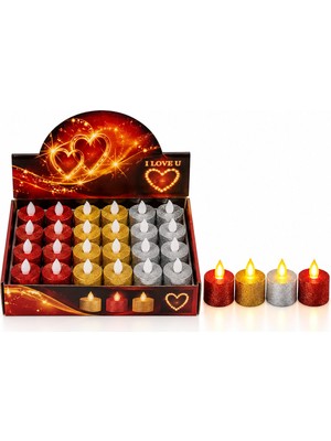 My Best Store 24 Adet Pilli Yuvarlak - Simli Renkli LED Mum Çap : 3.6 Yükseklik : 4.3cm İ10-025 (4887)